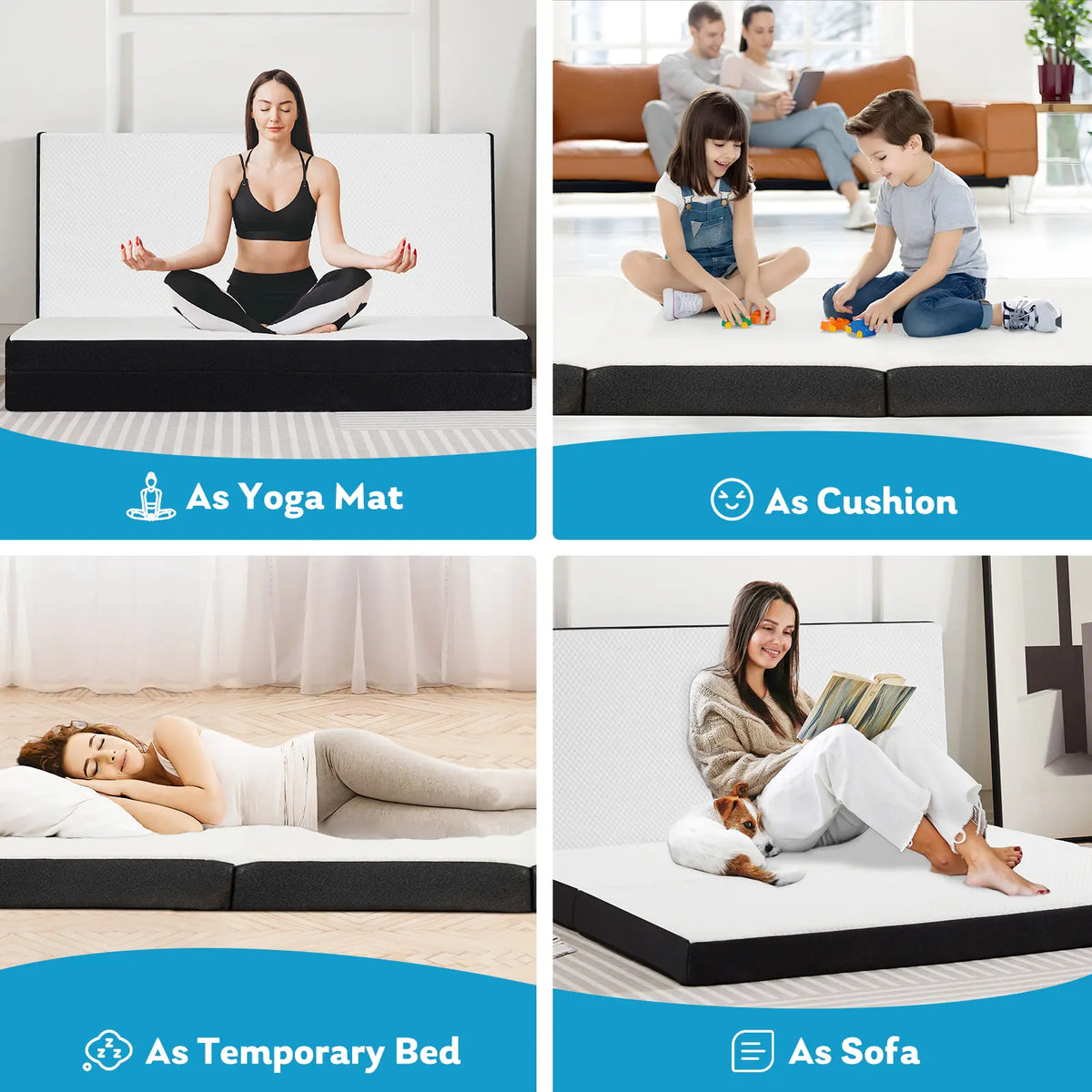 4 Inch Folding Mattress, Tri-fold Memory Foam Mattress Topper for Camping, Foldable Mattress Topper with Washable Cover,