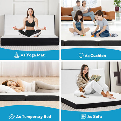 4 Inch Folding Mattress, Tri-fold Memory Foam Mattress Topper for Camping, Foldable Mattress Topper with Washable Cover,