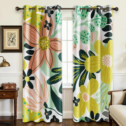 Boho Floral 100% Blackout Privacy Grommet Curtains - 2 Panels