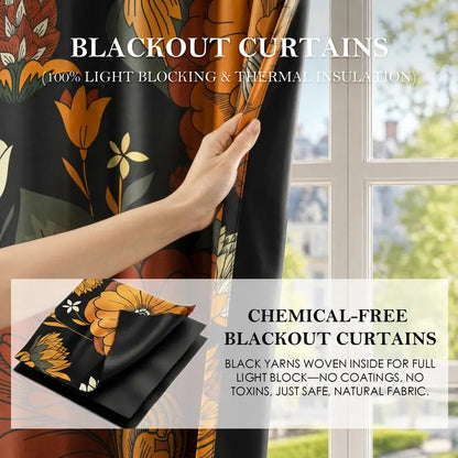 Boho Floral 100% Blackout Privacy Grommet Curtains - 2 Panels