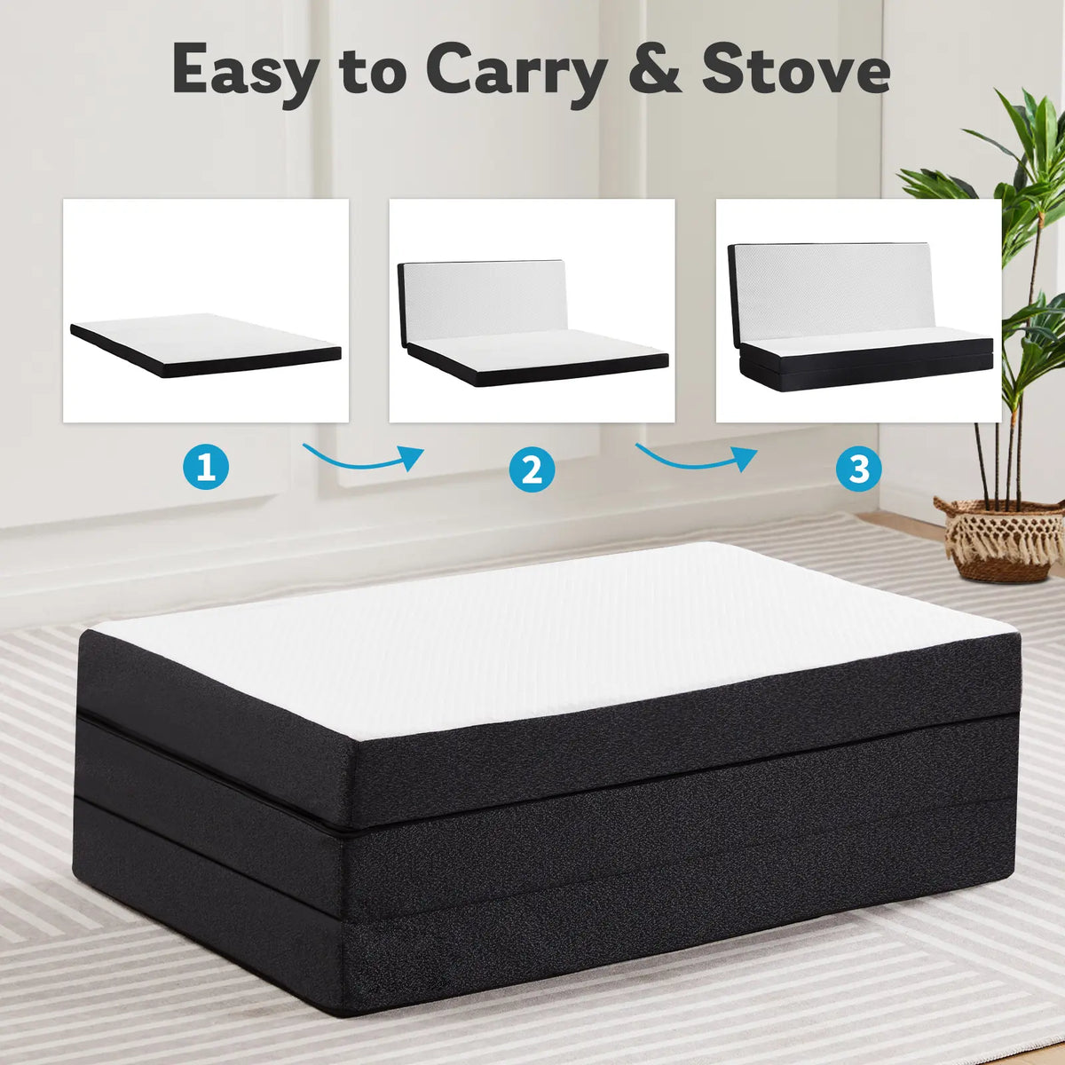 4 Inch Folding Mattress, Tri-fold Memory Foam Mattress Topper for Camping, Foldable Mattress Topper with Washable Cover,