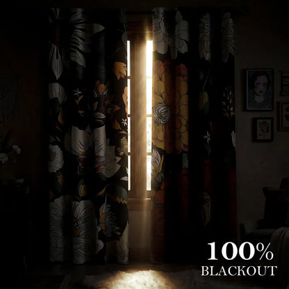 Boho Floral 100% Blackout Privacy Grommet Curtains - 2 Panels