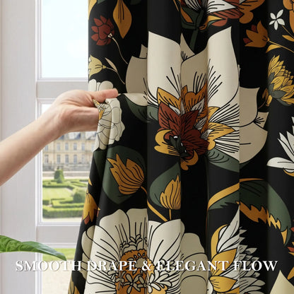 Boho Floral 100% Blackout Privacy Grommet Curtains - 2 Panels